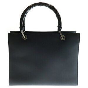 GUCCI Bamboo Bag Tote Handbag Shoulder Black Calf Leather